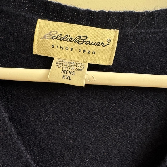 Eddie Bauer Navy Fair Isle Lambs Wool V-Neck Sweater Vest XXL - Picture 2 of 3